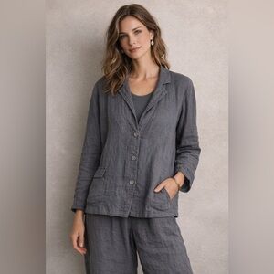 Fenini Gray Linen Button-Front Jacket / Blazer – Made in USA in Charcoal Size L